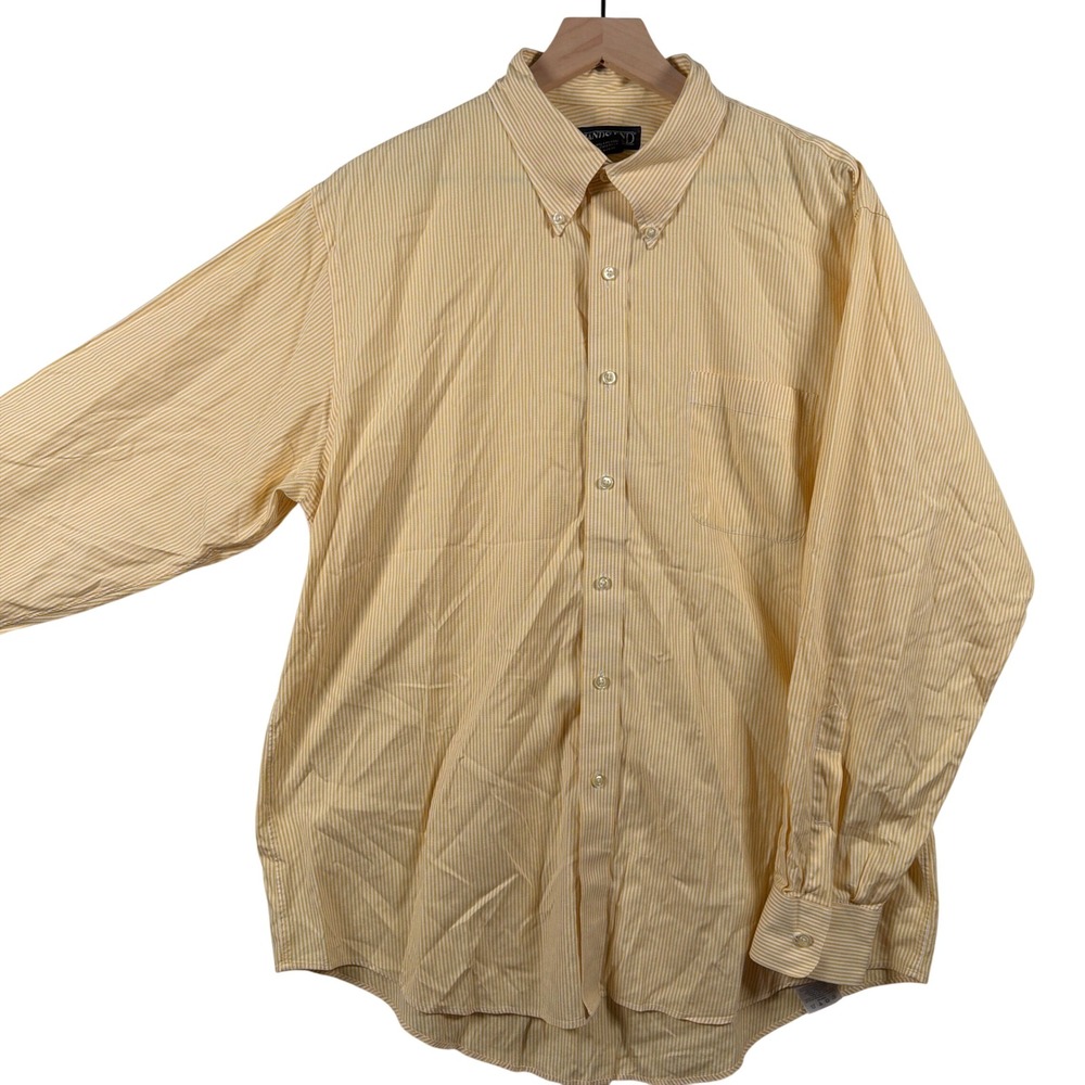 Lands' End Button Down Shirt Mens 16.5-34 Regular Yellow White Striped Cotton